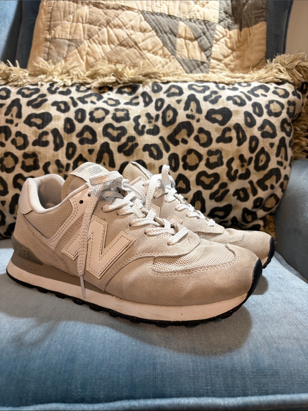 New Balance 574 Gray and White Women's Retro Runner Sneakers